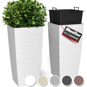 Mueller M-Resin Heavy Duty Tall Planter, Indoor/Outdoor Grande Plant, Tree, Flower Pot, 2-Piece Set, 27.5, Modern Design, Built-in Drainage, White (27.5 x 14", White)