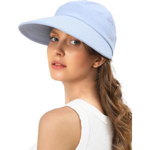 Sun Hats for Womens Wide Brim Visor UV Protection Dual Purpose Hat for Beach Summer Packable Cap (Blue, S)