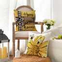 4 x AVOIN colorlife Home Sweet Home Bee Sunflower Throw Pillow Covers, 16 x 16 Inch Love Lives Here Spring Summer Stripes Cushion Case for Sofa Couch Set of 4