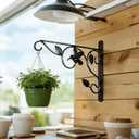 Elegant Bird Pattern Wall Hooks - Metal Plant Hangers for Indoor & Outdoor - Rust-Resistant Bracket for Plants, Feeders, Chimes, Lanterns (Black, 2 Pack - 14 inch)