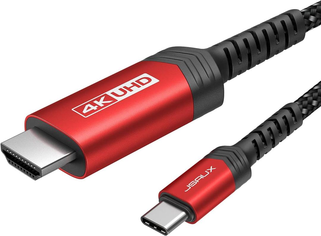 JSAUX USB C to HDMI Cable 16.4ft/5M (4K@60Hz), USB 3.1 Type C to HDMI 2.0 Cord, HDR, HDCP 2.2 Compatible with iPhone 16/16 Plus/16 Pro/16 Pro Max, Galaxy S24 S23 S22, iPad Pro -Red