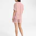 Womens Muslin Pajama Set 100% Cotton Double Gauze Linen Like Breathable Soft Button Up Loungewear Sleepwear PJ Set (Pink, L)