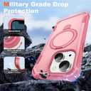 Compatible with iPhone 13 & 14 Case 6.1'' with Magnetic Ring Stand [Military Drop Protection][Compatible with MagSafe] Shockproof 13 & 14 Phone Case for Men Wowen,Pink