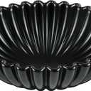 KULEDM Ceramic Decorative Bowl Home Decor - 10in Black Scalloped Ruffle Fruit Bowl for Kitchen Counter, Dishwasher & Microwave Safe