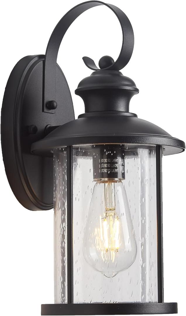 MICSIU 13.75-Inch Large Outdoor Wall Lantern, Matte Black Exterior Wall Sconce with Clear Seedy Glass, Anti-Rust Waterproof Outside Light Fixture for House, Porch, Garage, Front Door