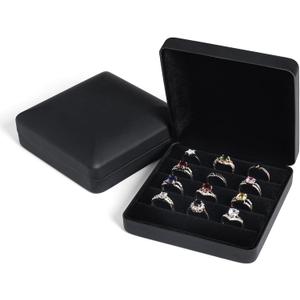 Small Ring Organizer Box, Portable Jewelry Rings Display Collector Case, Jewelry Ring Tray holder Showcase. Modern Rings Storage Boxes Fit for Women, Girl for Travel (Black)