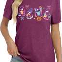 Halloween Spooky Season Cute Ghost T Shirt for Women Crewneck Fall Pumpkin Colorful Graphic Tee Tops (XL)