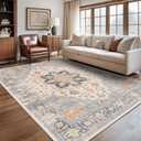 Rugland 5x7 Area Rugs for Living Room - Stain Resistant Washable Rugs 5x7, Non Slip Backing Vintage Tribal Pattern Machine Washable Area Rugs (5'x7', Blue)