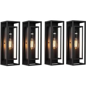 4 Pack 18 inches Outdoor Wall Lantern Light Fixture, Large Black Exterior Waterproof Wall Sconce, Anti-Rust Mount Porch Light with Clear Glass,E26 Socket