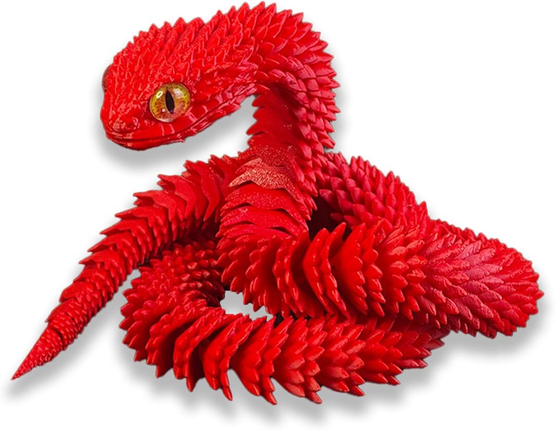 3D Printed Animals-Snake Viper,3D Printed Snake Toys Articulated Snake 3D Printed Animals Animal Model Ornaments Creative Funny Toy Festival Gift for Frends (Red, 24Inch)