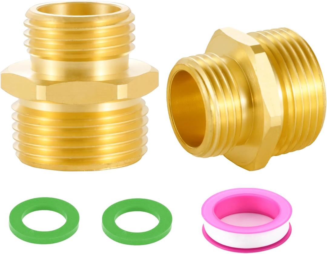 1" NPT Male to 3/4" GHT Male Connector, Solid Brass Garden Hose Adapter, Industrial Metal Brass Garden Hose to Pipe Fittings Connect (2 Pack)