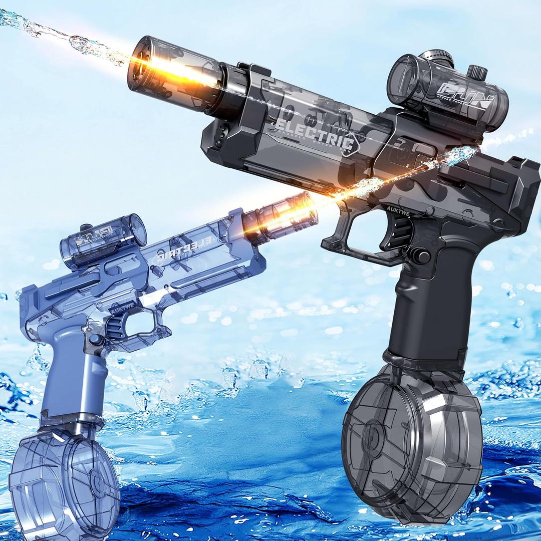 2 Pack Electric Water Guns with Light Up,Full Automatic Electric Squirt Gun 28-32 FT Range Water Pistol Blaster Soaker,Summer Outdoor Pool,Water Toy for Adult&Kid