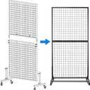 NectaCol Grid Wall Panels, 2 Packs 3'x 6' Grid wall Panels Stand with T-Base, Black Wire Gridwall Display Rack, Craft Show Display Rack, Art Gridwall Display Stand