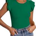PRETTYGARDEN Womens Summer Crew Neck T Shirts 2026 Trendy Ruffle Sleeve Slim Fit Knit Going Out Tops Casual Spring Clothes (Green, M)