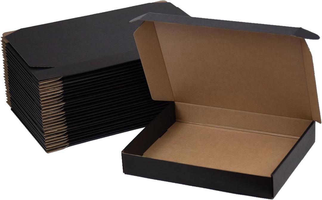 13x10x2 Inches Shipping Boxes Pack of 25, Packaging Corrugated Cardboard Mailer Boxes for Small Bussiness, Black