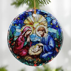 2 x Nativity Scene Ornament: Christmas Ornaments, Religious Christmas Decorations for Tree, Catholic Ornament & Christian Holiday Decor | Religious Gifts, Christian Gifts - Design D