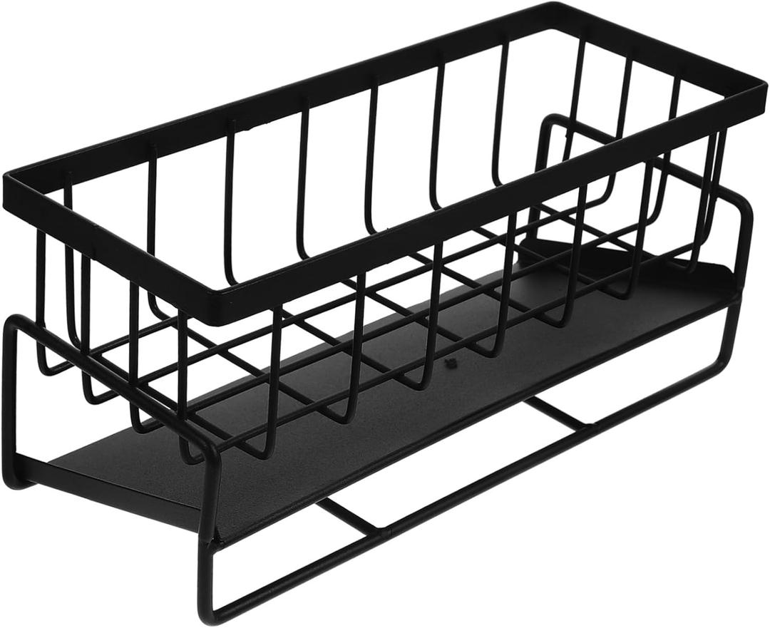 Kitchen Sponge Holder Sink Basket Dishcloth Organizer Shelf Rack Utensil Holder Space-Saving Storage (Black)