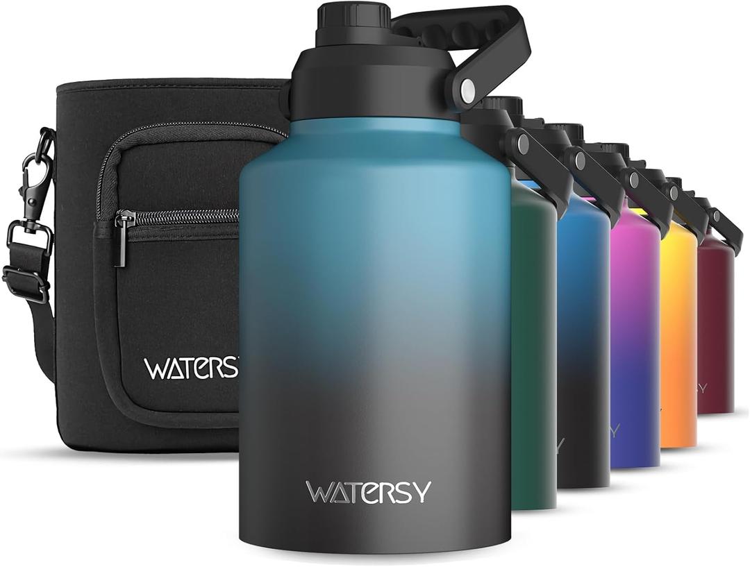 WATERSY 1 Gallon Water Bottle Insulated(Cold for 48 Hrs),BPA Free&Leak Proof,128oz Stainless Steel Water Jug,Big thermo,Large Water Bottle with Handle for Gym,Hiking,Camping&Travel,Lake Blue