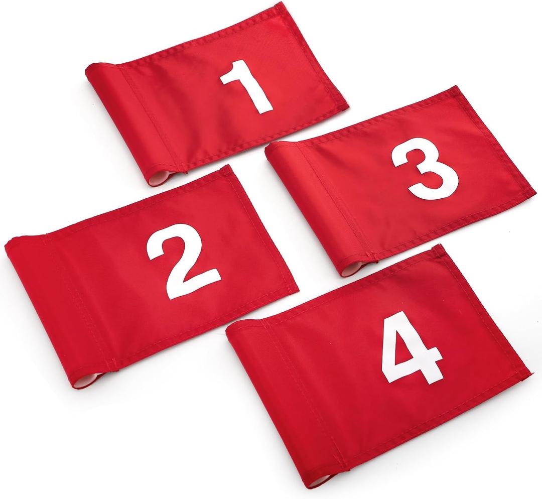 Bekith 4Pcs Numbered Golf Flag with Tube Inserted, Fade-Resistant 420D Nylon Mini Putting Golf Flags, Portable Golf Target Flag for Yard Backyard Garden Practice, 6x8.6 Inch