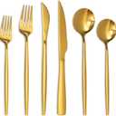 Astercook Silverware Set 48-Piece Gold Flatware Set with Steak Knives Food-Grade Stainless Steel Cutlery Set for 8 Mirror Polished Utensils Set for Home Kitchen Restaurant Valentine's Gift