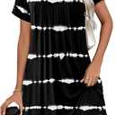 Ekouaer Women's Nightgown Short Sleeve Sleepwear Comfy Sleepshirts Pleated Scoopneck Nightshirt (Large, Tie Dye Black1)