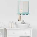 16 x 12 Inch Wooden Framed Wall Mounted Mirror with Shelf and 3 Hooks, Small Real Glass Entryway Hanging Mirror for Bedroom Bathroom Living Room, Blue