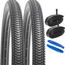 YUNSCM 2-PCS 24" Bike Tires 24x2.125/57-507 and 24" Heavy Duty Bike Tubes Schrader Valve Compatible with 24x2.0 24x2.10 24X2.125 24x2.15 Bike Bicycle Tires and Tubes (Y-1080)