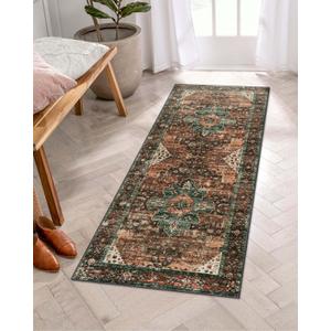 Moynesa Ultra-Thin Washable Runner Rug - 2x5 Laundry Room Rug Low Pile Hallway Rug Runner, Non Slip Non Shedding Pet Friendly Indoor Floor Carpet Runner for Bathroom Kitchen Living Room Bedside (Brick Red)