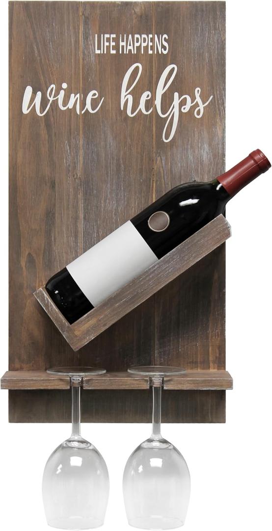 Elegant Designs HG1028-RWD 20" Wine Wisdom Wall Mounted Life Happens, Wine Helps Wall Shelf, for Dining Room, Bar, Kitchen, Restored Wood