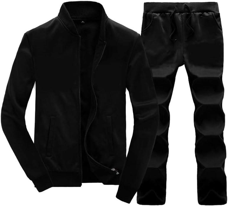 Lavnis Men's Casual Tracksuit Long Sleeve Running Jogging Athletic Sports Set (X-Large, Black)