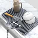 Dish Drying Matt for Kitchen Counter, 18"×12"Silicone Dry Rack Mat with Built in Drain, Kitchen Dry Mats for Dishes Drying Pad for Counter(gray)