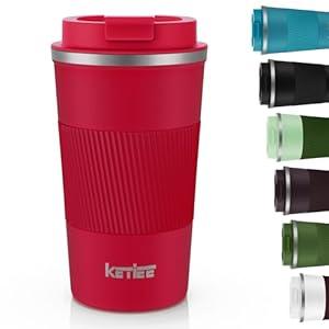 KETIEE Travel Coffee Mug 12oz: Vacuum Insulated Coffee Cup with Leakproof Lid, Coffee Tumbler, Reusable Coffee Cups, Double Wall Stainless Steel Coffee Mug to Go for Hot/ Ice Coffee Tea (Red)