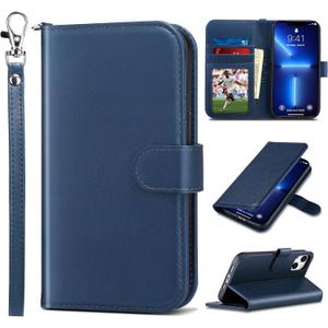 ULAK Compatible with iPhone 13 Wallet Case for Men, Premium PU Leather Flip Cover with Card Holder and Kickstand Feature Protective Phone Case Designed for iPhone 13 6.1 Inch, Navy Blue