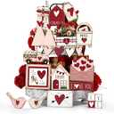 Maitys 21 Pcs Valentine's Day Tiered Tray Decor Set Valentines Heart Rose Arrow Romantic Wood Sign Rustic Farmhouse Sweet Wooden Tabletop Sign Tray Centerpieces for Valentine Day Party Favor Gifts