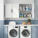 Wall Cabinet with Adjustable Shelves, Laundry Room Cabinet with 4 Doors, Kitchen Storage Cupboard Cabinet, Wall Mount Medicine Cabinet for Bathroom, Living Room, White