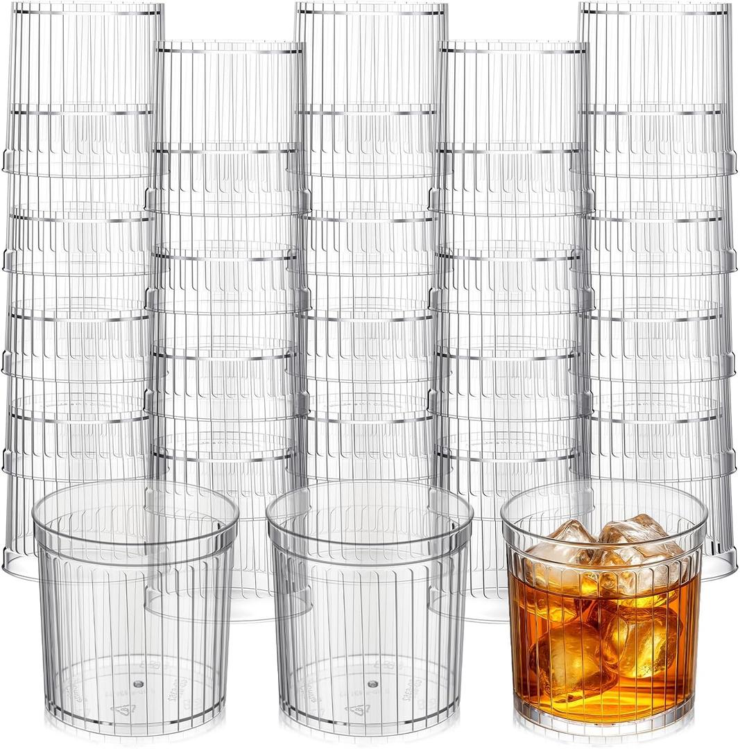 50 Pcs Plastic Wine Glasses, 5oz Hard Sturdy Shot Glasses with Vertical Ribbed Design, Small Disposable Cocktail Cups for Party, Office, Travel, about 5 oz/ 140 ml