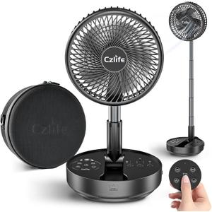Czlife F9 Portable Fan, 10000mAh Rechargeable Battery Powered for Travel Sleeping Camping Bedroom Outdoor, Cordless Floor Desk USB Fan with Remote, 4 Speed, Timer, 7.7" (Black with Case&Charger)