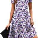 Women's Elegant Vintage Summer Sweetheart Neck Short Sleeve Casual Work Party Business A-Line Dress 163