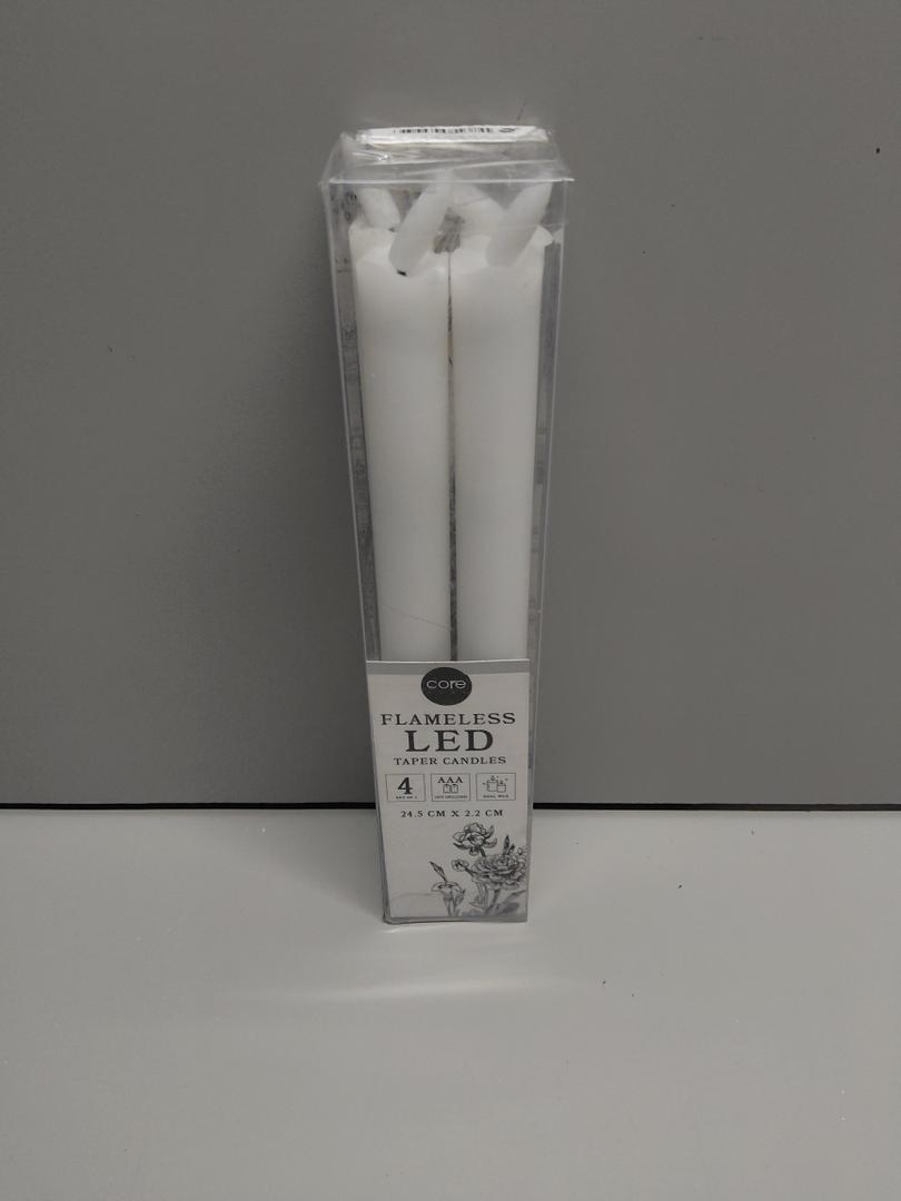 Core LED Wavy Taper Wax Candle White 24.5 cm x 2.2 cm, 4 pk