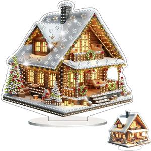 Mokvtz DIY 5D Tabletop Diamond Art Painting Kit, House DIY Diamond Art Painting Desktop Ornament, House Shaped Rhinestone Desk Placement Ornament, Home Office Stand Up Gem Painting Craft Kit, Gift