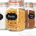 50 oz Glass Jars with Airtight Lids, Wide Mouth Mason Jars with Clip Top Lids for Kitchen - Square Glass Jars with Chalkboard Labels and Replacement Silicone Gaskets, Set of 4