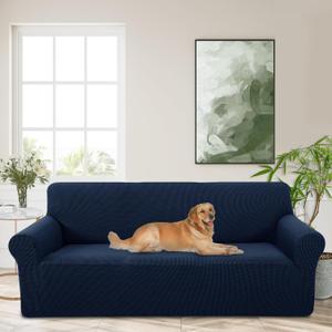 Stretch Couch Cover Washable Sofa Slipcover Furniture Protector with Non Skid Foam and Elastic Bottom for Kids, Dog(Large/Navy)