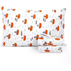 Salt Earth 100% Cotton 210TC Kids Bedsheet, Twin Sheets Set for Toddler Bed, 3 Piece Bedding Set Including Flat Sheet, Fitted Sheet, and Pillowcase, Themed Cute Sheets for a Playful Kids Bed (Ahoy)