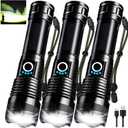 3 Pack Rechargeable LED Flashlights High Lumens, 90,000LM Super Bright Flashlight, Adjustable 5 Modes Powerful Flash Light with USB Cable, Waterproof Handheld Flashlight for Home Camping Emergencies