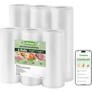 Beelicious Pro Vacuum Sealer Bags Rolls for Food 6 Pack 3 Rolls 11" x 20' and 3 Rolls 8" x 20' Commercial Grade with BPA-Free, Durable Customized Size Food Storage Bags for Sous Vide