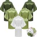 5 Pcs Bridesmaid Wedding Robes Silky Bridal Party Bride Bridesmaid Satin Bridal Robe for Wedding (Large, White, Gradient Green)