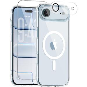 for iPhone AIR Case, Compatible with MagSafe, Magnetic Slim Cover, Anti-Yellowing & Shockproof, Full Camera Protection, Includes Screen & Lens Protectors, Clear Protective Case