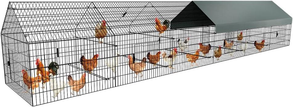 PawGiant Chicken Coop, Chicken Run Pen for Yard with Cover Outdoor Metal Portable Chicken Tractor Cage Enclosure Crate Outside for Small Animals Duck Rabbit Hen 21ft x 3.5ft