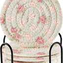 Shabby Chic Rose 6 Pcs Coasters with Holder for Table Home Decor Bar Housewarming Gift