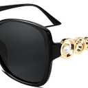 FEISEDY Women's Fashion Sunglasses, Oversized Square Frame with Pearl Sparkling, Polarized UV Protection B2821